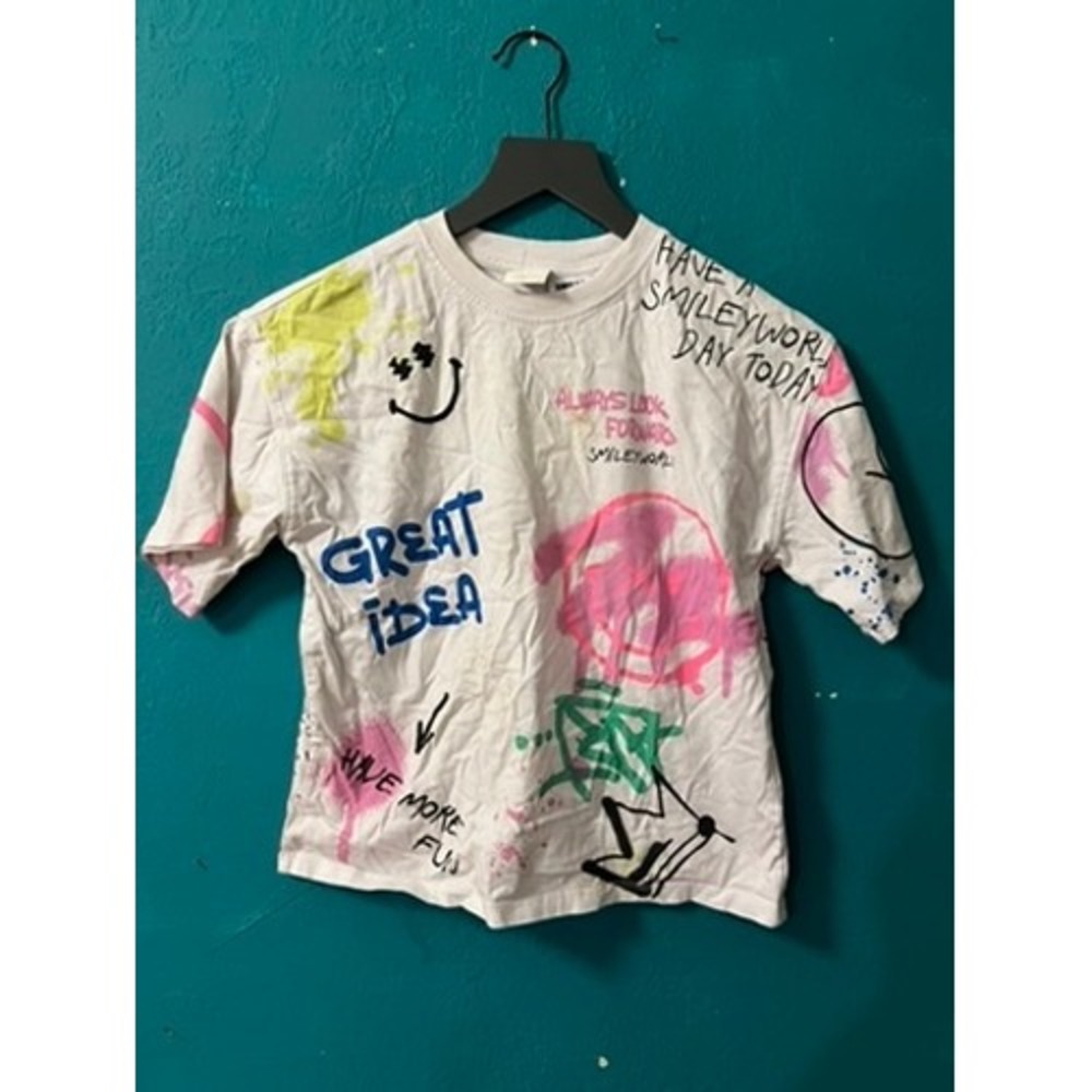 Zara x SmileyWorld Graffiti Tee - Kid's 9-10 Yrs 140 cm - Damaged